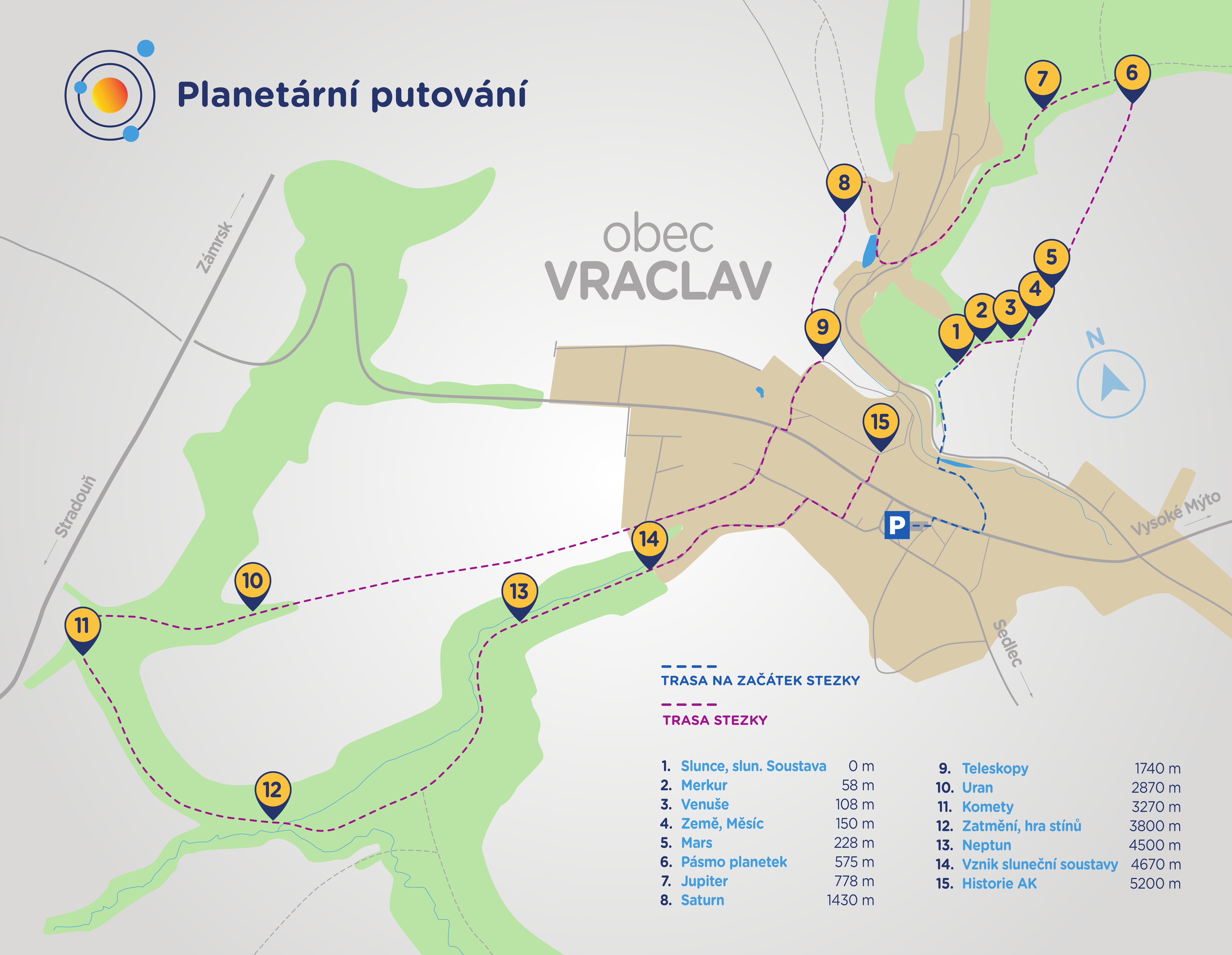 Mapa Planetárního putování ve Vraclavi